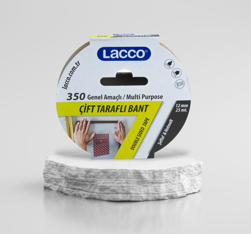 Lacco Çift Taraflı Bant, 12 Mm-25 Metre, Ince - Şeffaf, Deri Hobi Genel Kullanım