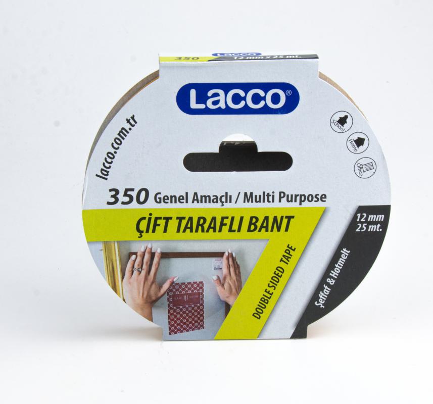 Lacco Çift Taraflı Bant, 12 Mm-25 Metre, Ince - Şeffaf, Deri Hobi Genel Kullanım