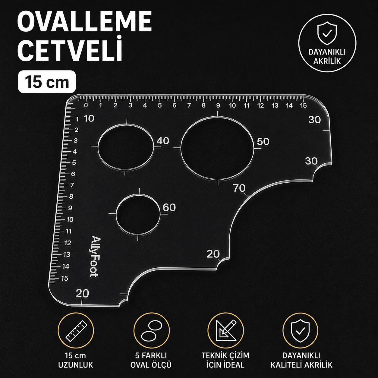 Hobi Deri Kenar Ovalleme Cetvel 15 Cm Deri El Aleti 1 Adet