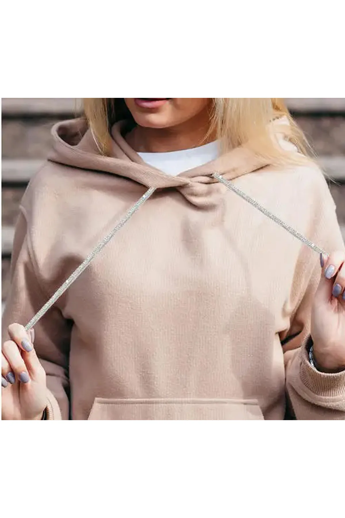 Parlak Kristal Taşlı Eşofman ve Sweatshirt Kapüşon İpi Taşlı İp 110cm