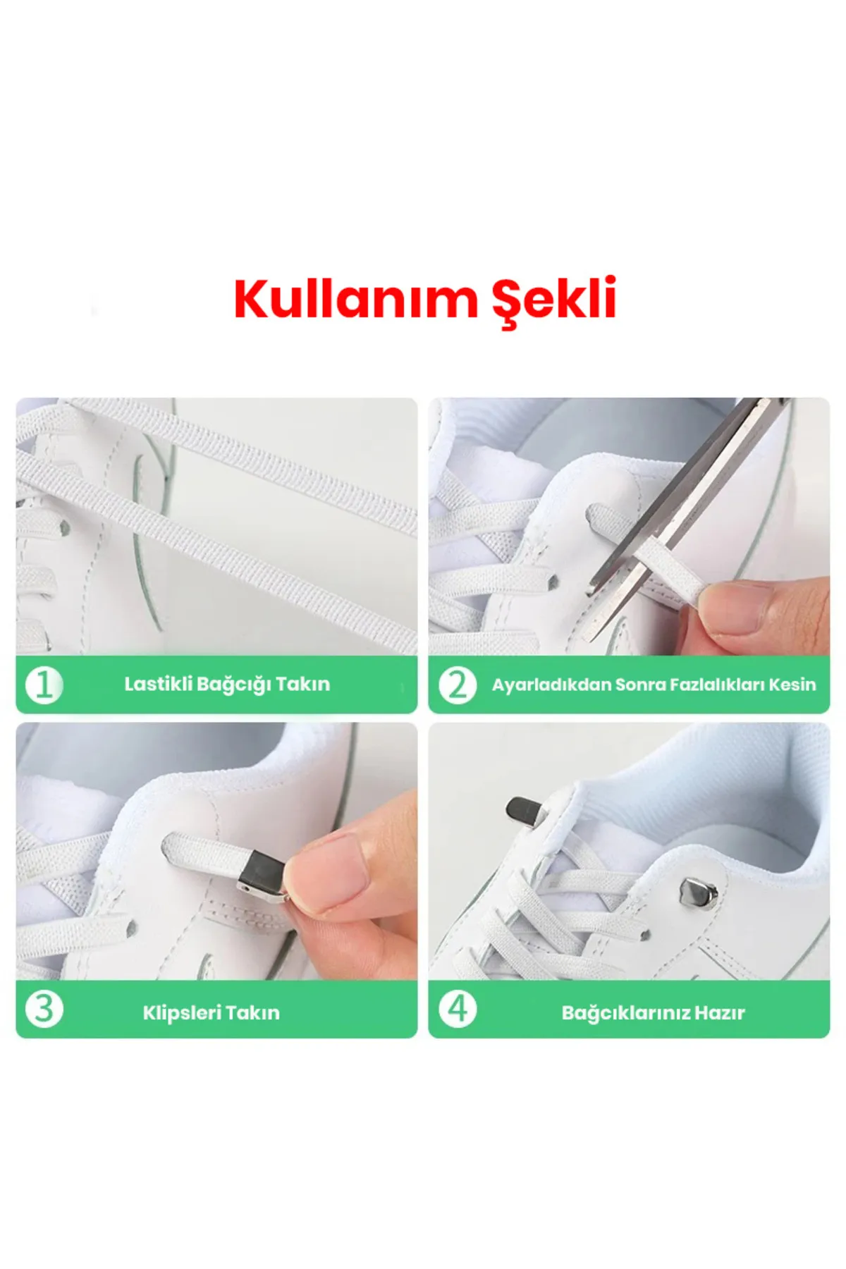 Metal Klipsli Elastik Ayakkabı Bağcığı 100 Cm ( 1 Çift )