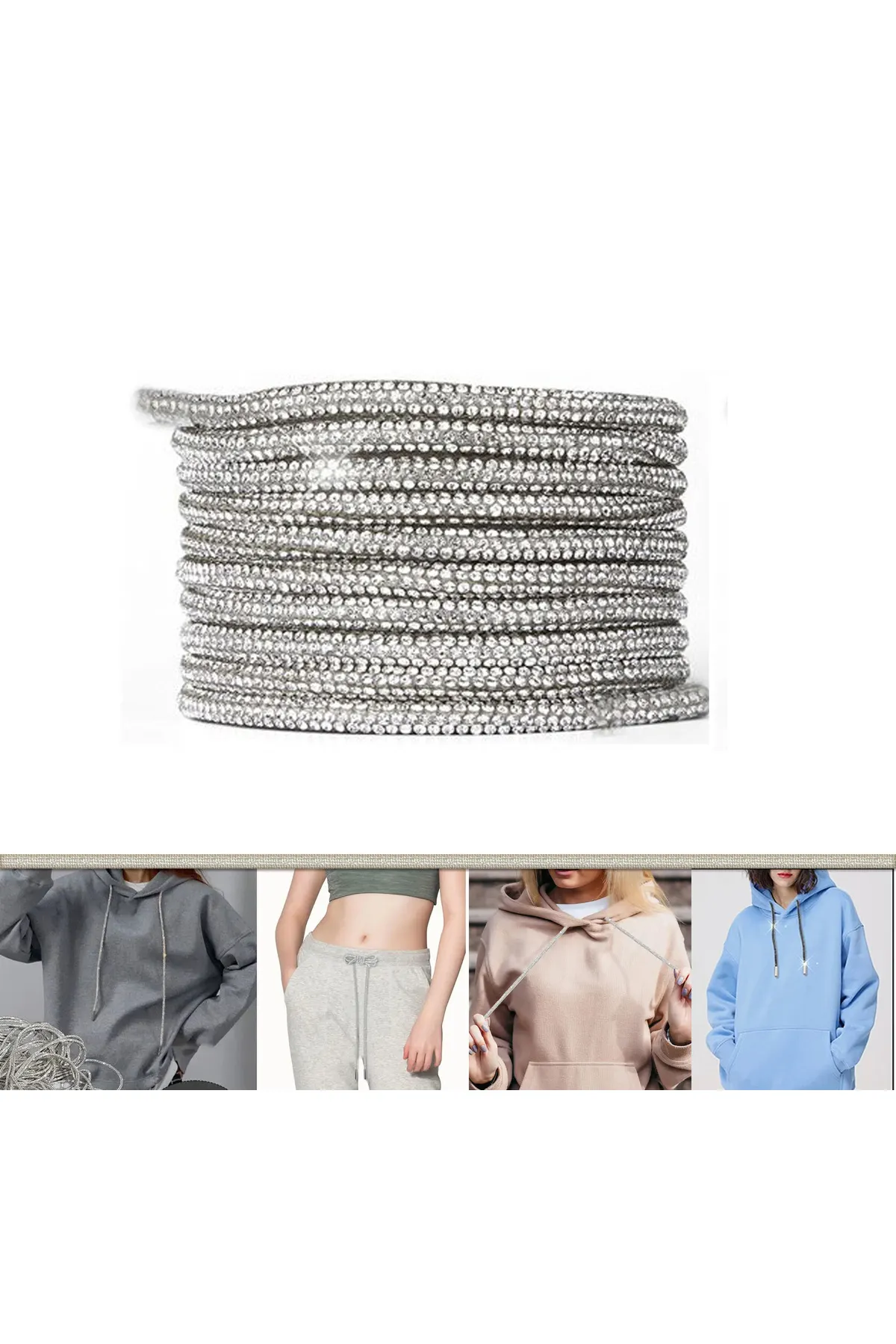 Parlak Kristal Taşlı Eşofman ve Sweatshirt Kapüşon İpi Taşlı İp 110cm