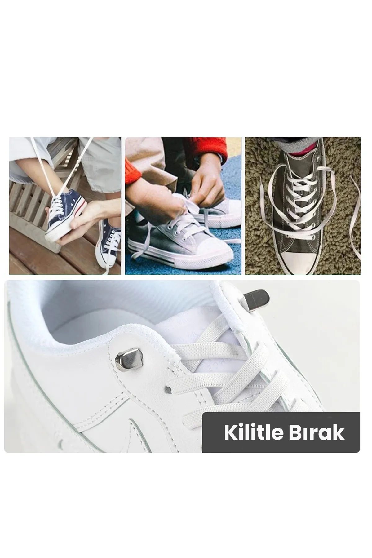 Metal Klipsli Elastik Ayakkabı Bağcığı 100 Cm ( 1 Çift )