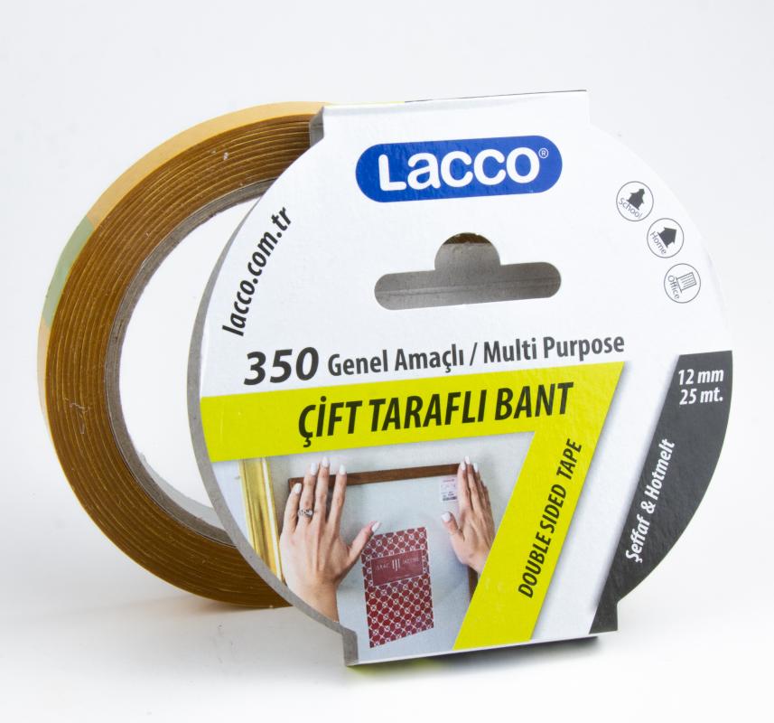 Lacco Çift Taraflı Bant, 12 Mm-25 Metre, Ince - Şeffaf, Deri Hobi Genel Kullanım