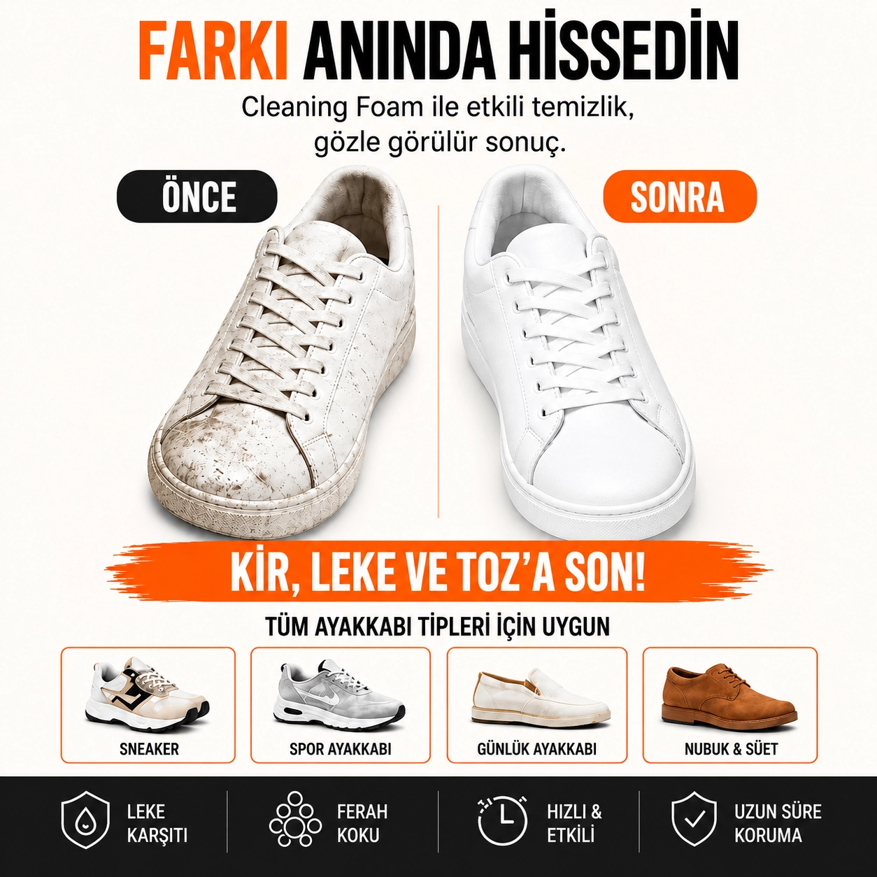 AiryFooT Pro+ Ayakkabı Temizlik Köpüğü – Fırçalı Başlık Derinlemesine Temizleyici Köpük 150 ML