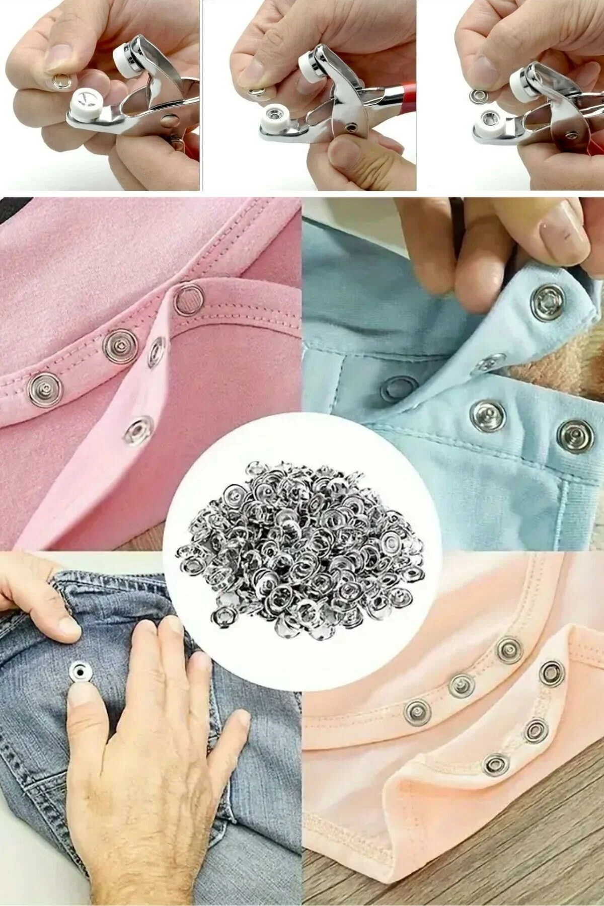 Paslanmaz Çelik Çıtçıt ve Pense Seti Metal Çıt Çıt Makinesi 100 Adet