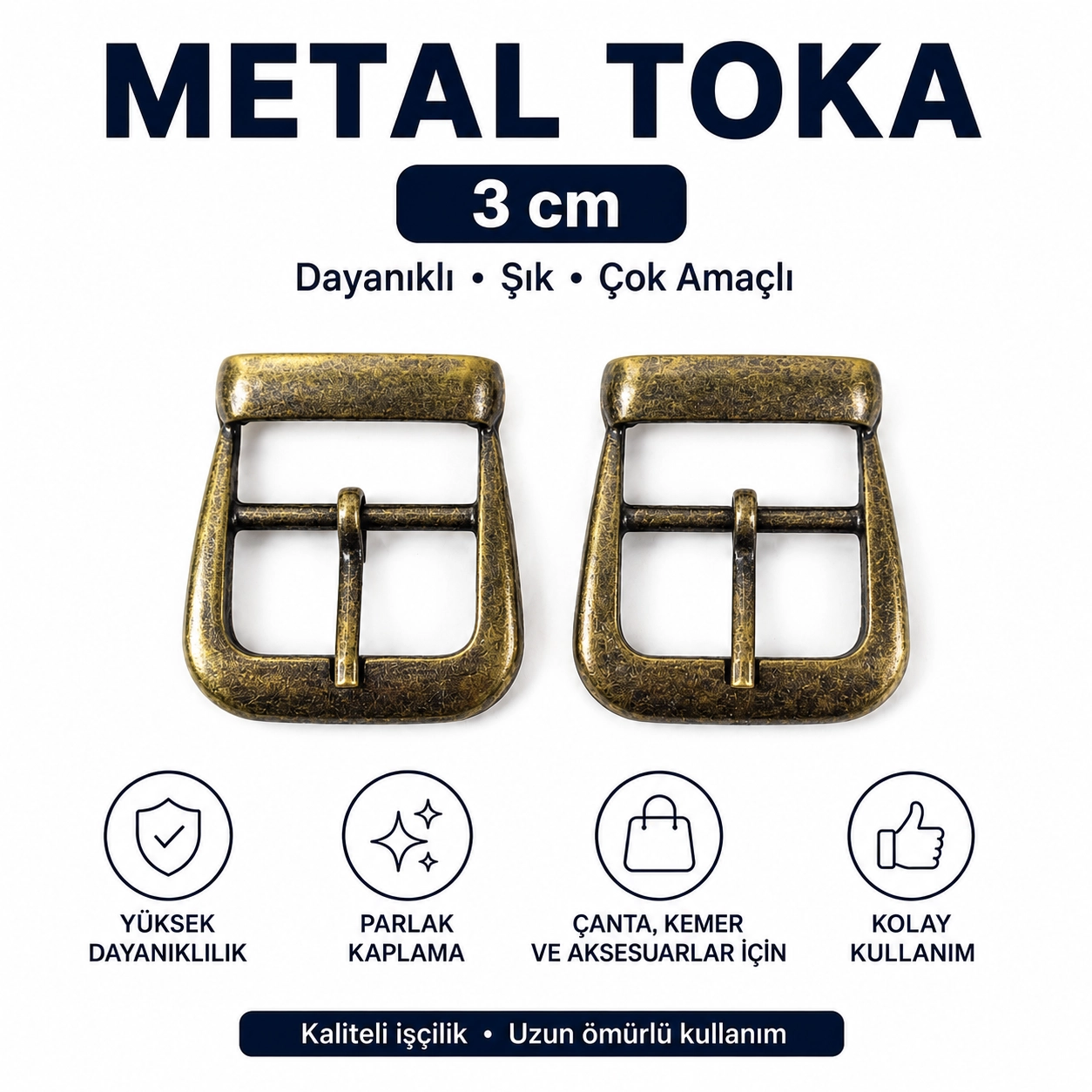 3 Cm Metal Dilli İtalyan Toka Çanta Aksesuarı 2 Adet