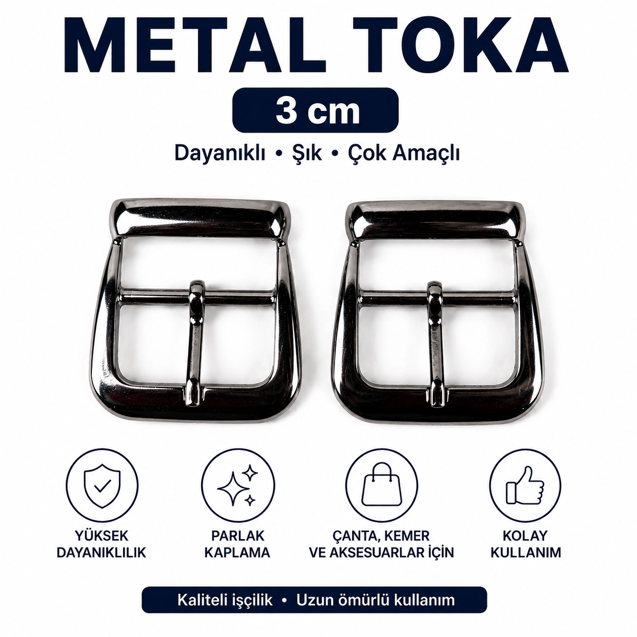 3 Cm Metal Dilli İtalyan Toka Çanta Aksesuarı 2 Adet