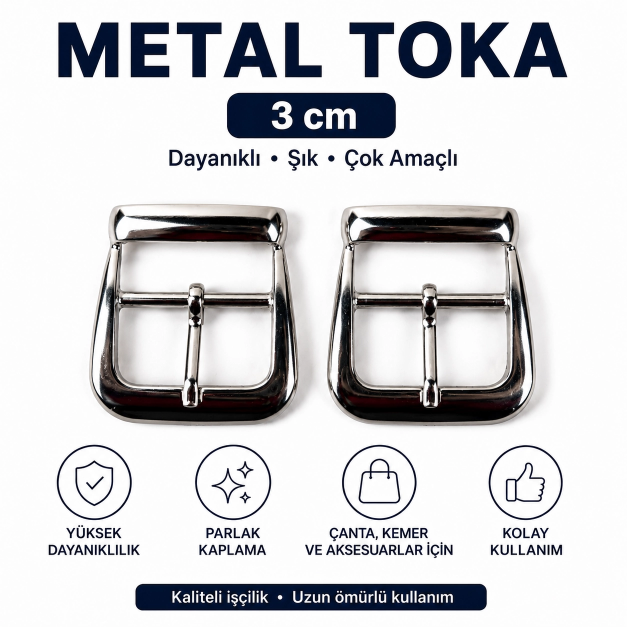 3 Cm Metal Dilli İtalyan Toka Çanta Aksesuarı 2 Adet