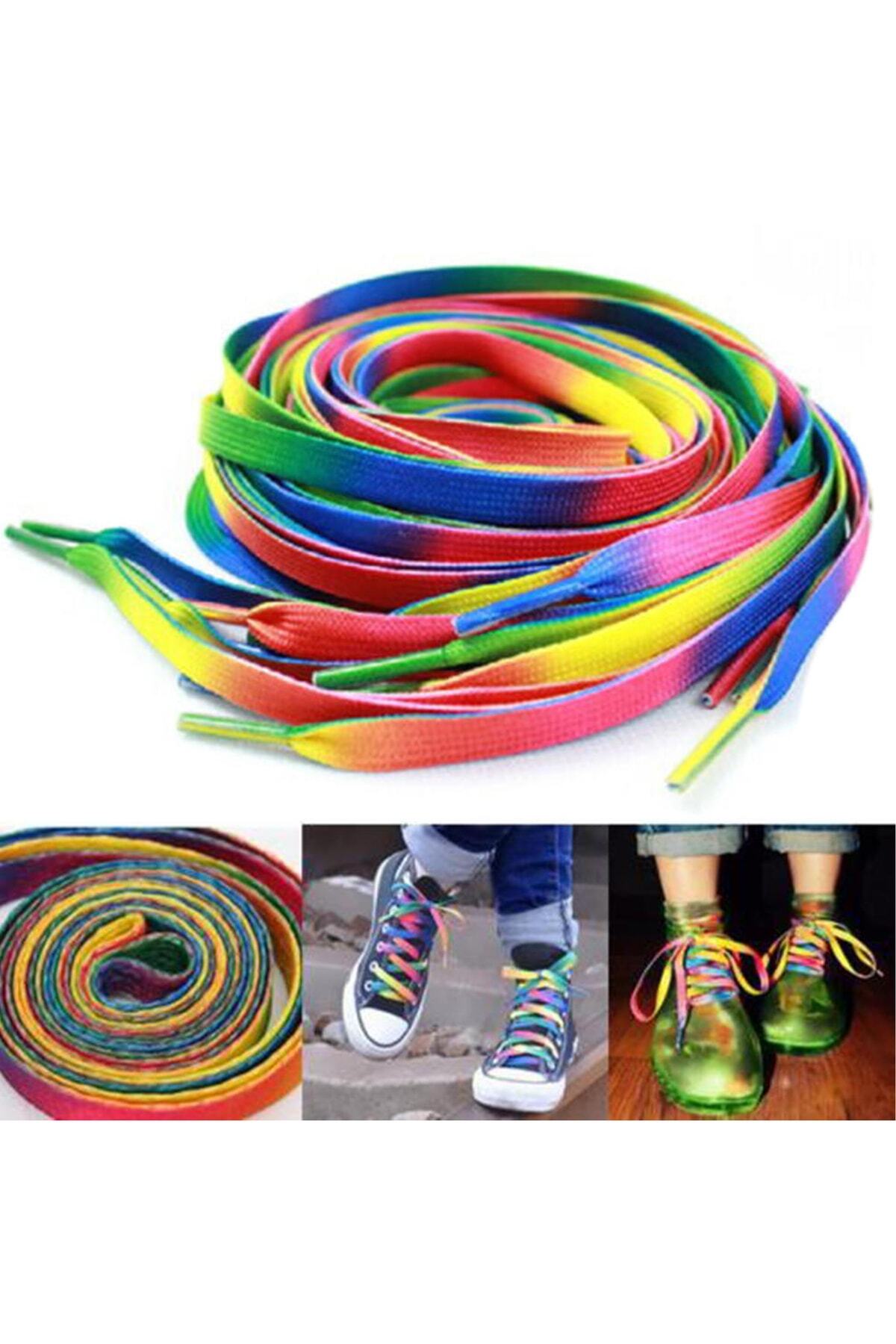 Gökkuşağı Renkli Spor Ayakkabı Bağcığı, Spor, Converse Ayakkabı Bağcığı 120 Cm
