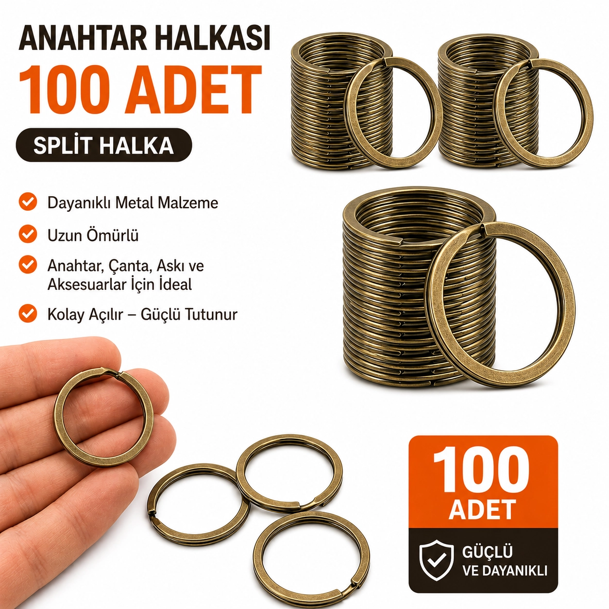 Antik 3 cm Yassı Model Anahtarlık Halkası 100 Adet