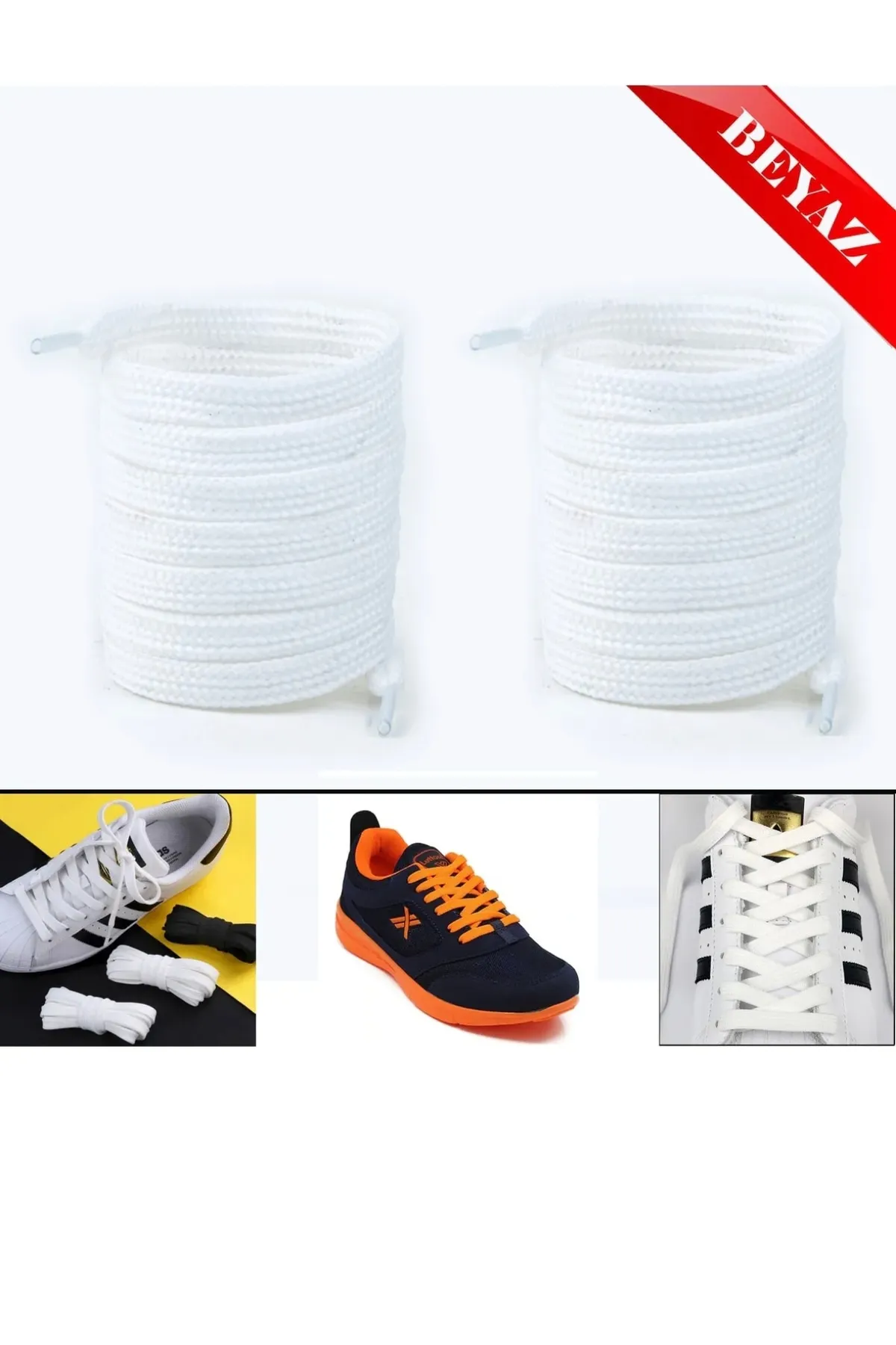 Ayakkabı Bağcığı 150 Cm Yassı Spor Ayakkabı Bağcığı ( Beyaz ) 1 Çift