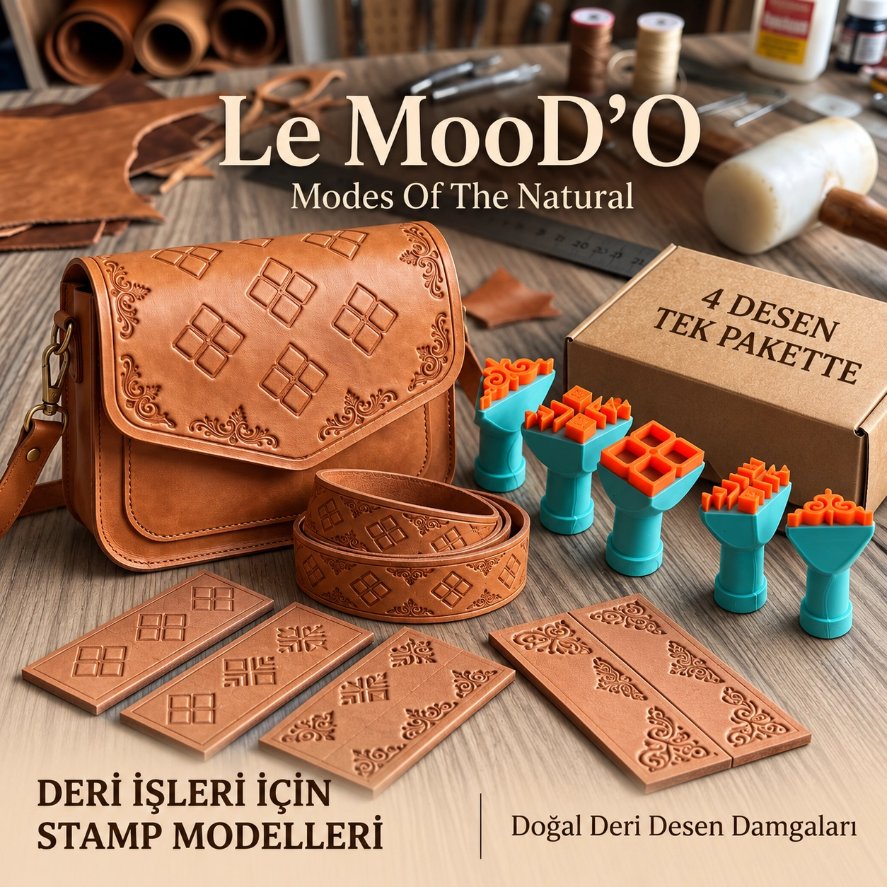 Le MooD’O – 4’lü Doğal Deri Desen Damgası (Stamp) Seti