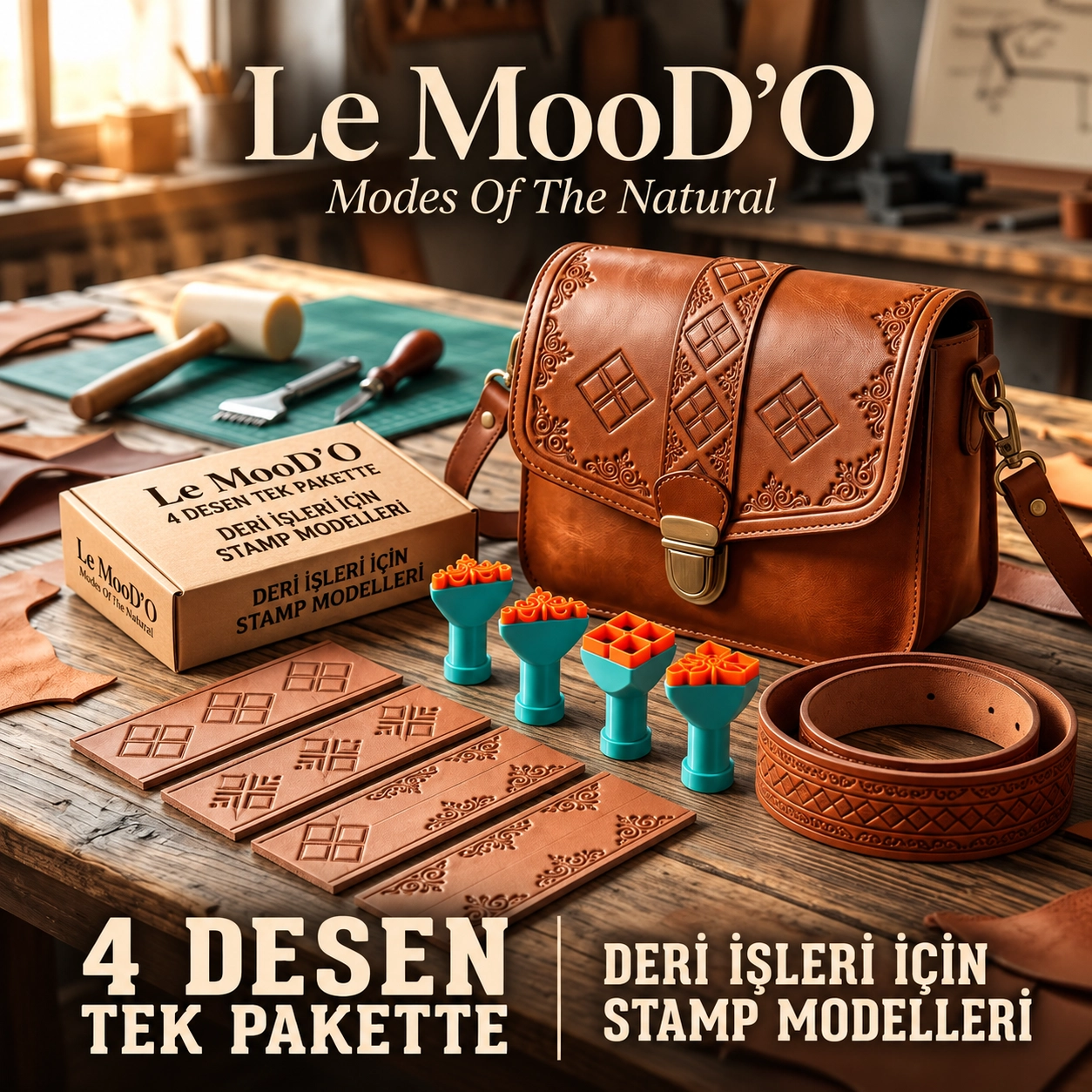 Le MooD’O – 4’lü Doğal Deri Desen Damgası (Stamp) Seti