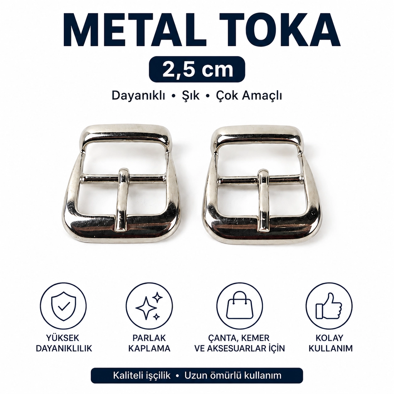 2,5 Cm Metal Dilli İtalyan Toka Çanta Aksesuarı 2 Adet