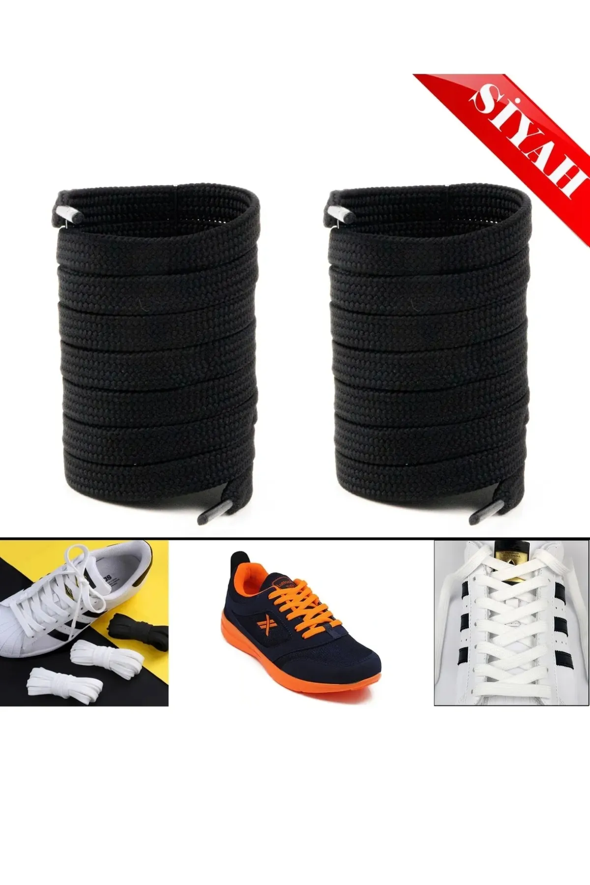 Ayakkabı Bağcığı 150 Cm Yassı Spor Ayakkabı Bağcığı ( Siyah ) 1 Çift