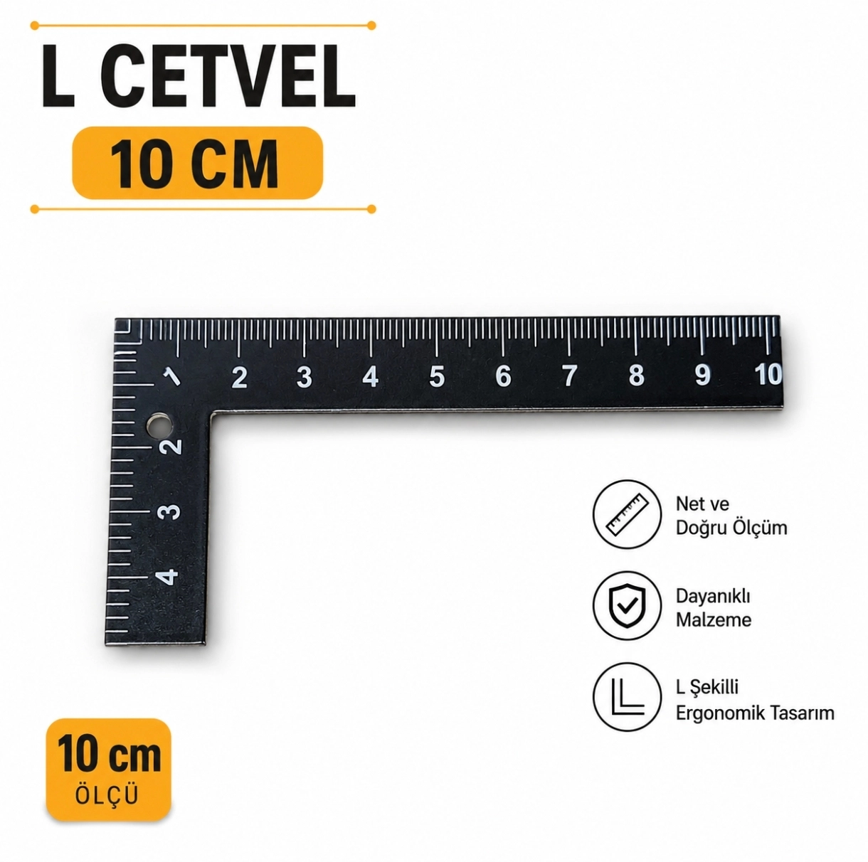 L Cetvel Çelik Gönye 10 Cm