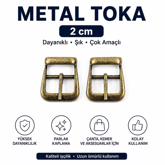 2 Cm Çanta Ayakkabı Tokası, Metal Dilli Toka