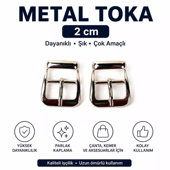 2 Cm Çanta Ayakkabı Tokası, Metal Dilli Toka