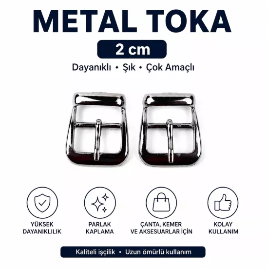 2 Cm Çanta Ayakkabı Tokası, Metal Dilli Toka, 1 Çift