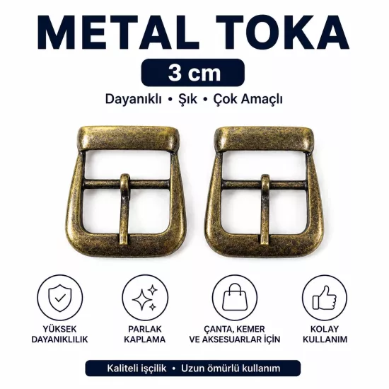3 Cm Çanta Ayakkabı Tokası, Metal Dilli Toka