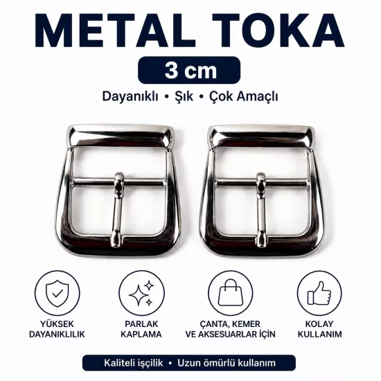 3 Cm Çanta Ayakkabı Tokası, Metal Dilli Toka,
