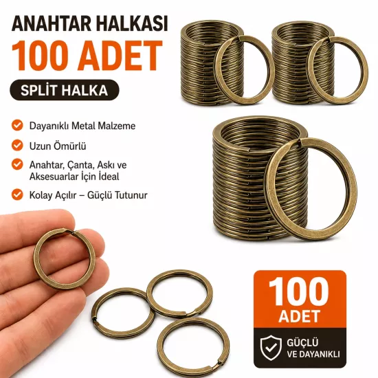Antik 3 cm Yassı Model Anahtarlık Halkası 
