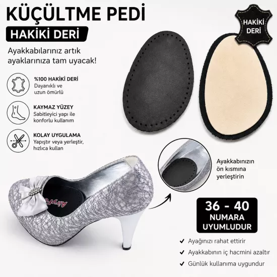 Ayakkabı Küçültme Pedi, Deri, Yüksek Topuklu Stiletto Ayakkabı Kaydırmaz Tabanlığı, 1 Çift
