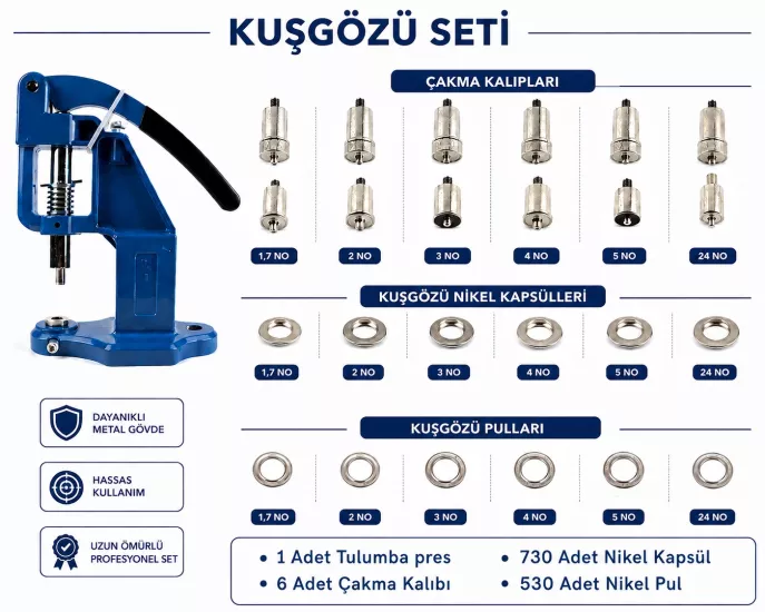Tulumba Pres, 6 Farklı Kuşgözü Kalıbı,  Kuşgözü Seti