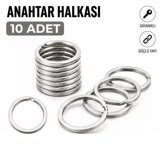 Nikel 3 cm Yassı Model Anahtarlık Halkası 10 Adet