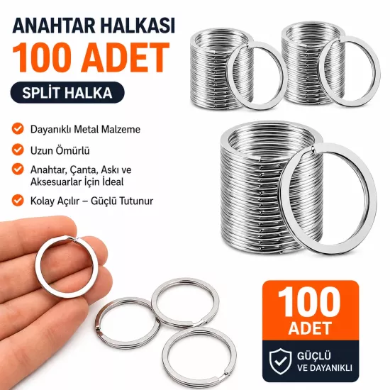 Nikel 3 cm Yassı Model Anahtarlık Halkası 10 Adet