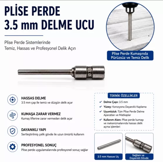 Plise Perde Kumaş Delme Ucu 3,5 mm 
