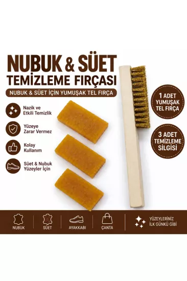 Süet Nubuk Temizleme Seti Temizleme Fırçası + 3 Adet Süet Nubuk Silgisi