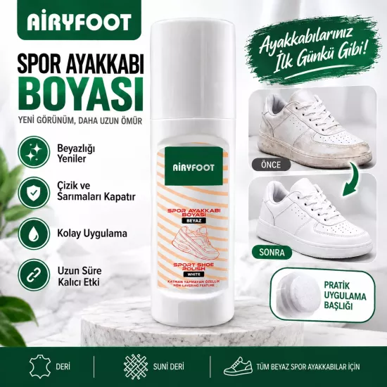 AiryFooT Beyaz Spor Ayakkabı Boyası – Beyazlatıcı ve Yenileyici Likit Boya 75 ML