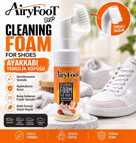 AiryFooT Pro+ Ayakkabı Temizlik Köpüğü – Fırçalı Başlık Derinlemesine Temizleyici Köpük 150 ML