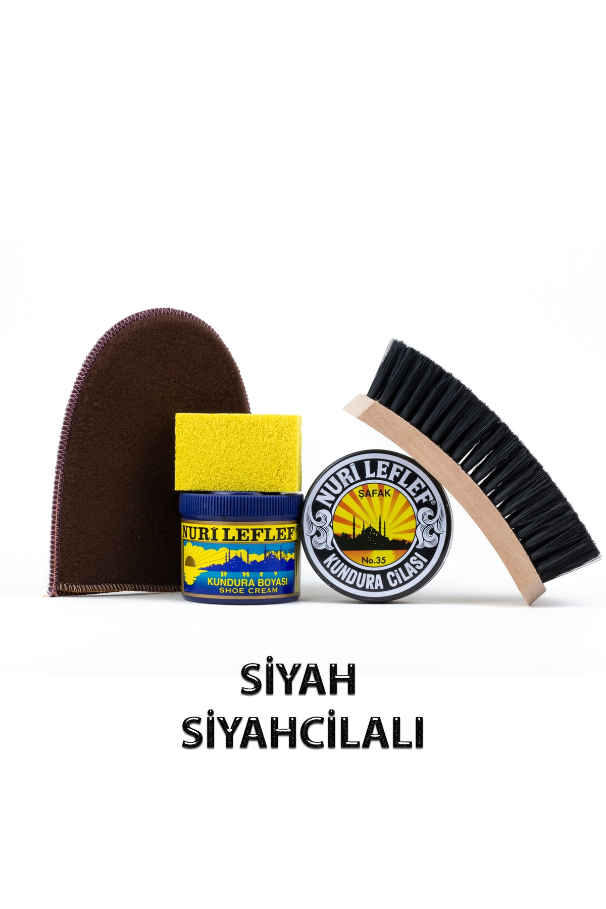 Ayakkabı Bakım Seti 5 Parça (boya+siyah Cila+fırça+sünger+kadife) Siyah